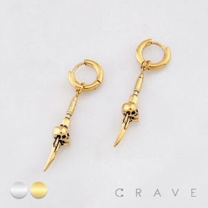 PAIR OF GOTHIC PUNK SPIKE SKULL DAGGER PENDANT 316L SURGICAL STEEL EARRING